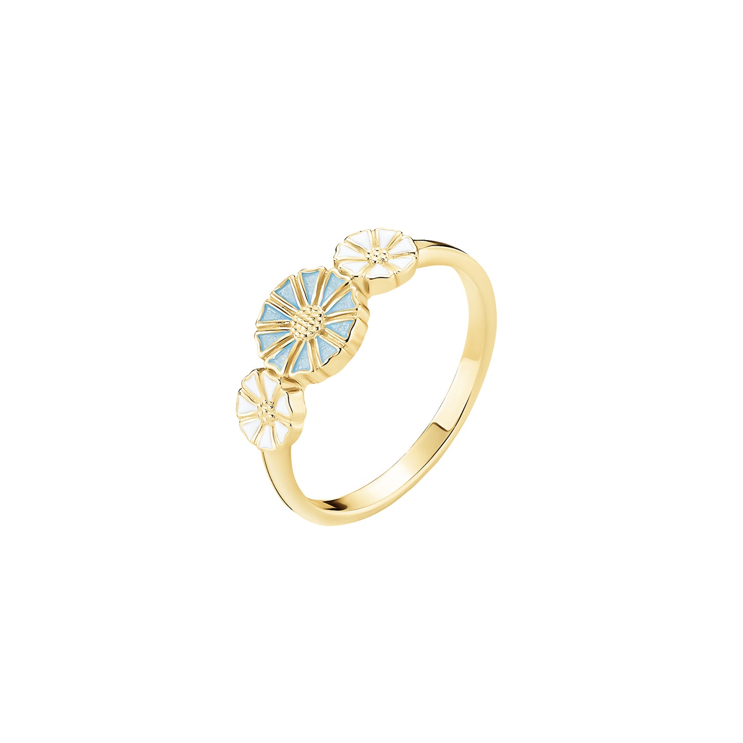 Marguerit ring, 24kt guldbelagt sølv  med lyseblå emalje