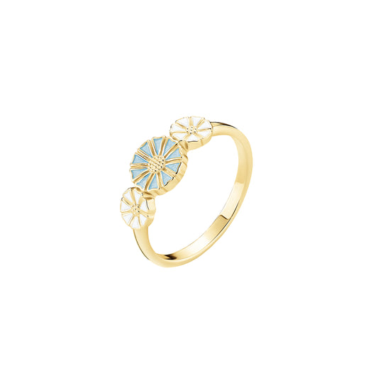Marguerit ring, 24kt guldbelagt sølv  med lyseblå emalje