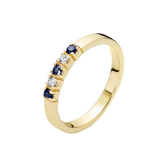 14 kt guldring med safir og diamanter 0,06ct W.SI