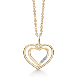 14 kt. guld vedhæng hjerte 3 brilianter i siden i rhodium fatninger