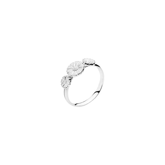 Marguerit ring, sølv med  hvid emalje