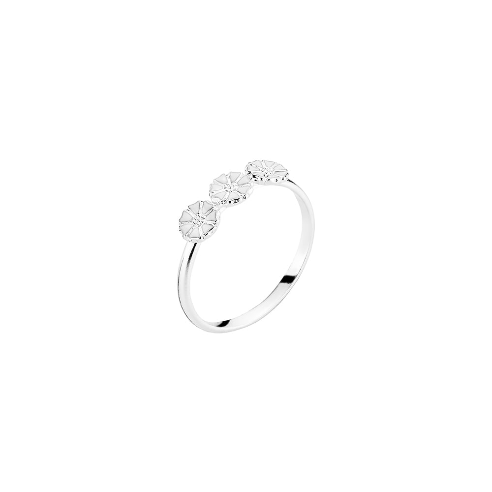Marguerit ring, sølv, hvid emalje