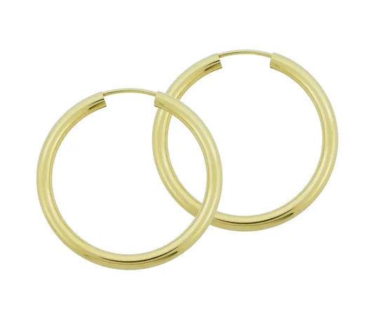 14 kt guldbelagt creoler i sølv 2.5 mm. Dia. 20.0 - 60.0 mm.