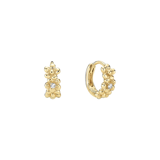 8 kt. guld creol med diamant 0,02ct og blomst