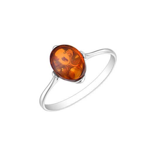 Sølv ring rhodineret oval med rav.