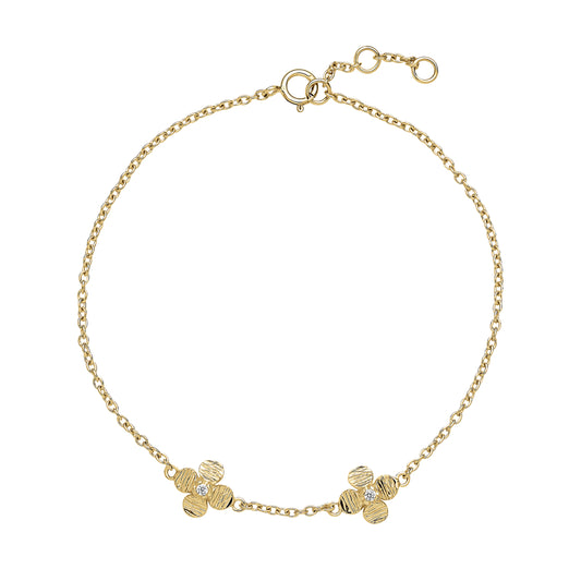 8 kt. guld armbånd med 2 blomster og zirkonia 17-18-19 cm