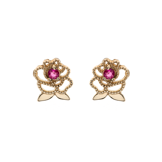 9 kt. guld ørestikker rose med rubin.
