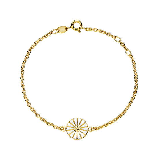 Marguerit armbånd,24 kt guldbelagt sølv, hvid emalje
