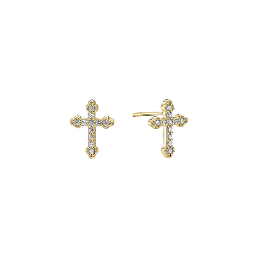 Sølv ørestikker  kors 13x10mm med zirkonia forgyldt