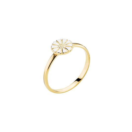 Marguerit ring, 24 kt guldbelagt sølv, hvid emalje