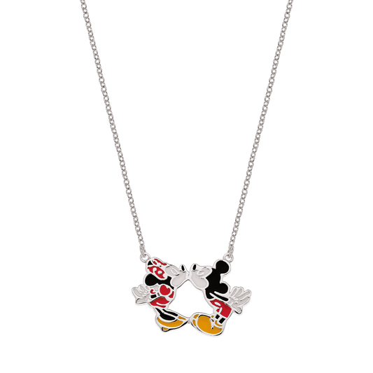 Sølv halskæde Mickey og Minnie Mouse som kysser.
