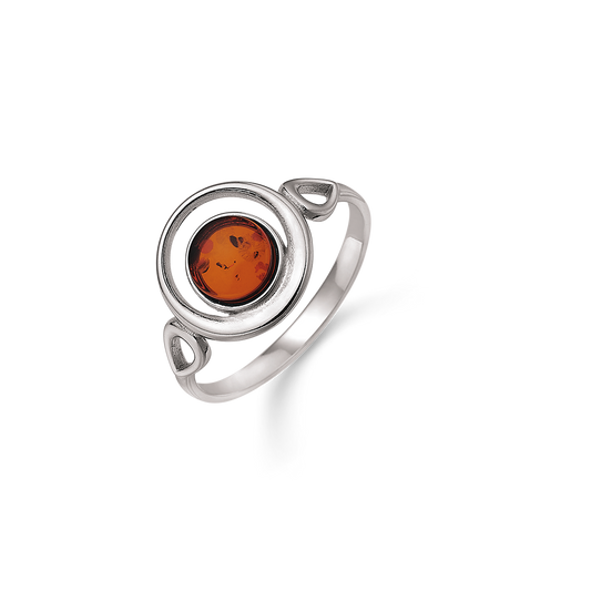 Sølv ring rhodineret rav i ring med ring omkring