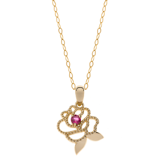 9 kt. guld vedhæng rose med rubin.