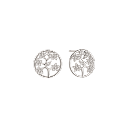 Sølv ørestikker rhodineret livets træ i cirke med cubic zirconia.