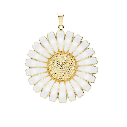 Marguerit vedhæng, 43mm, 24 kt guldbelagt sølv, hvid emalje
