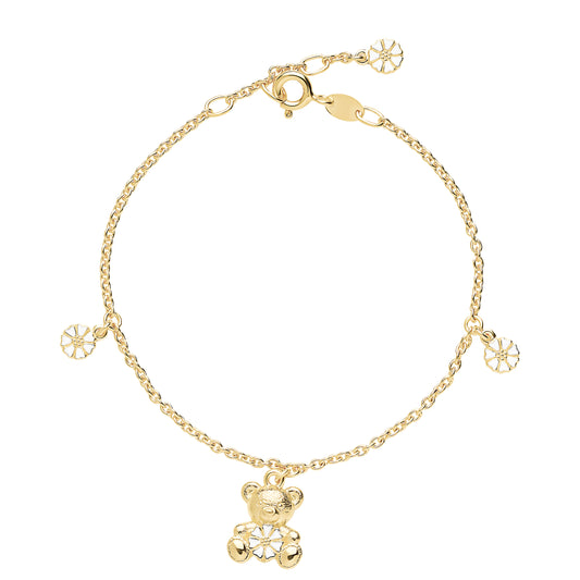 Marguerit armbånd, med bamse 24kt guldbelagt sølv, hvid emalje