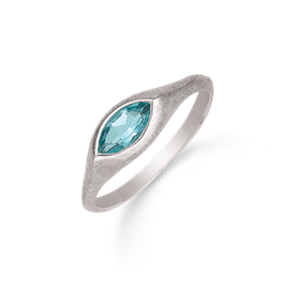 Sølv ring rhodineret oval med blå topas.