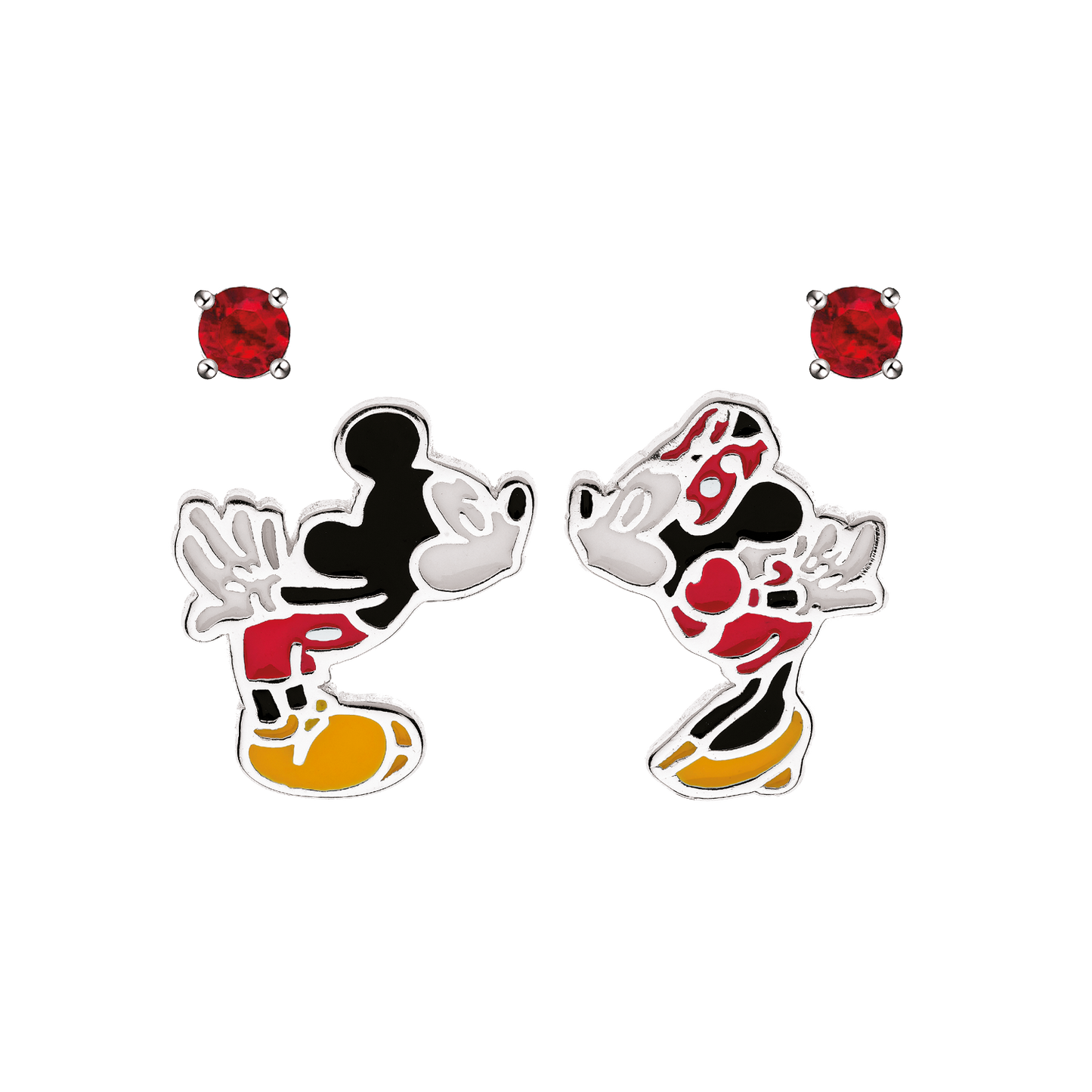 Sølv ørestikker 2 par i en. Det ene par med Mickey og Minnie Mouse