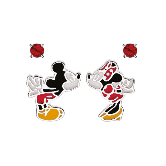 Sølv ørestikker 2 par i en. Det ene par med Mickey og Minnie Mouse