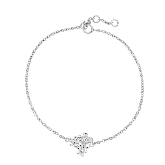 Sølv armbånd med blomst og zirkonia 17-18-19-cm
