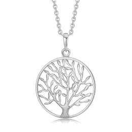Sølv halskæde rhodineret livets træ i cirkel. "Tree of life"