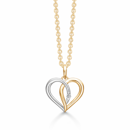 14 kt. guld vedhæng hjerte med rhodium. Brillant i alt 0,015 ct. pk2.