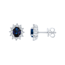 14 kt guldørestikker, roset, safir og diamanter, 0.30 ct.