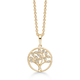 14 kt. guld vedhæng livets træ med blade af cubic zirconia.