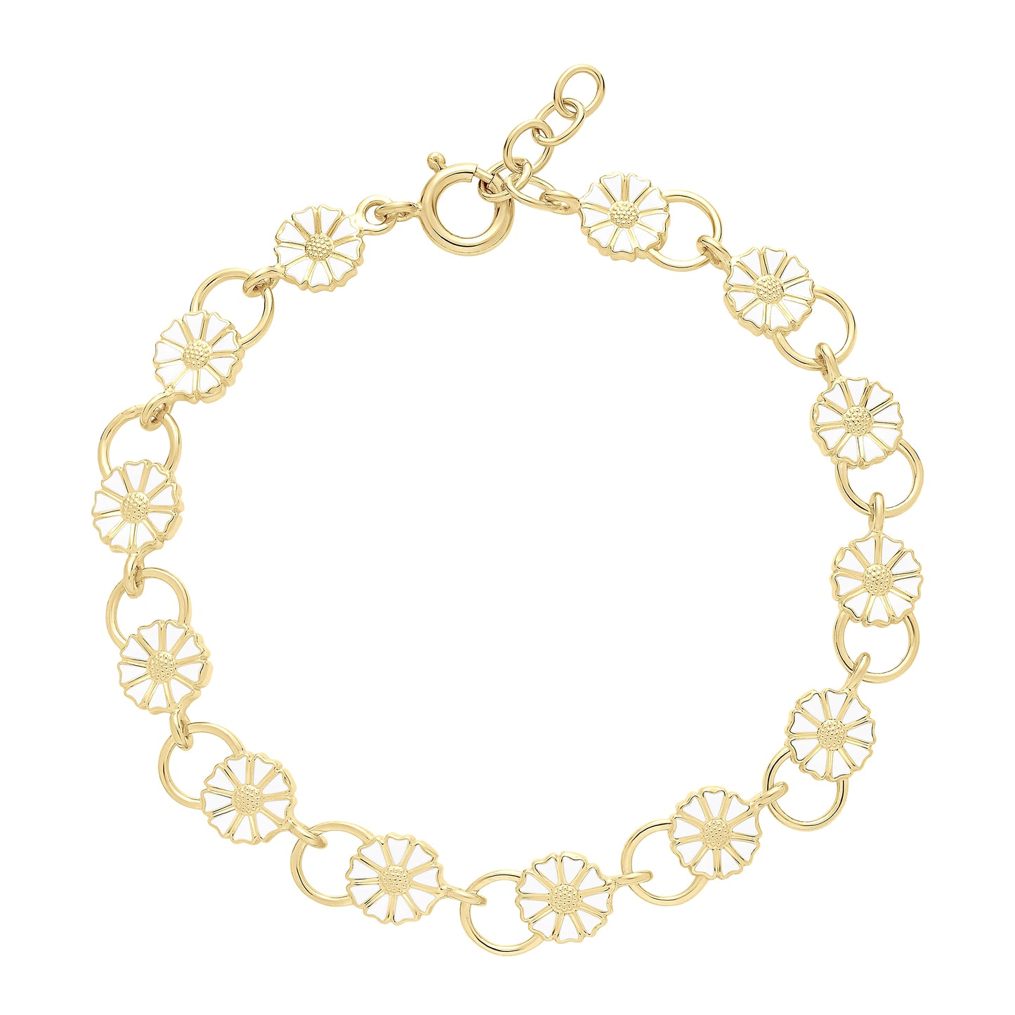 Marguerit armbånd 24 kt guldbelagt med hvid emalje 19-21cm