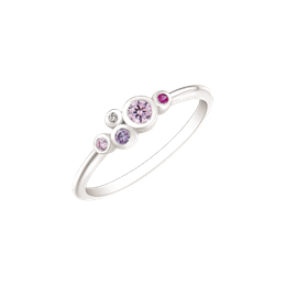 Sølv ring rhodineret små cirkeler med rød/pink/lilla sten