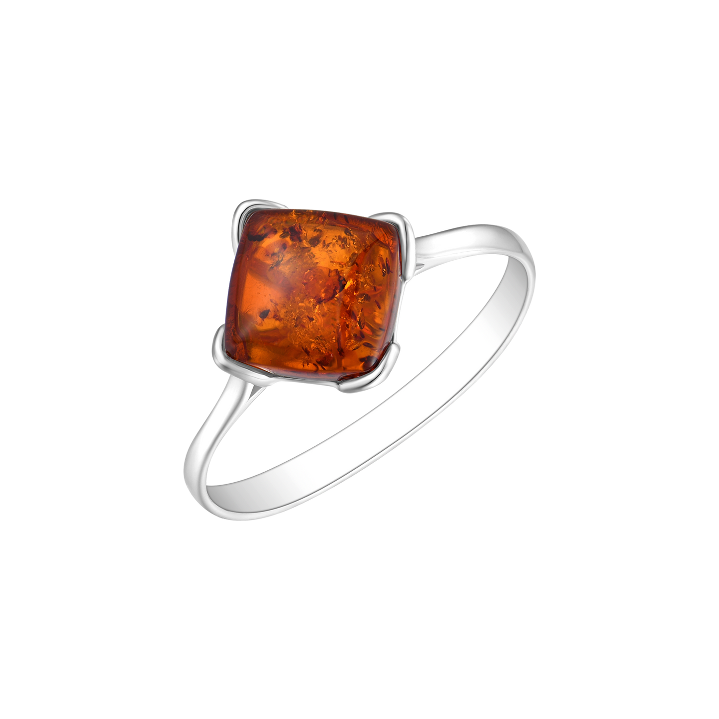 Sølv ring rhodineret firkant rav i 4 grabber.