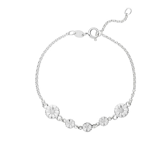 Marguerit sølvarmbånd, hvid emalje 16-19cm 925