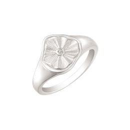 Sølv ring rhodineret mat blomst i glat kant