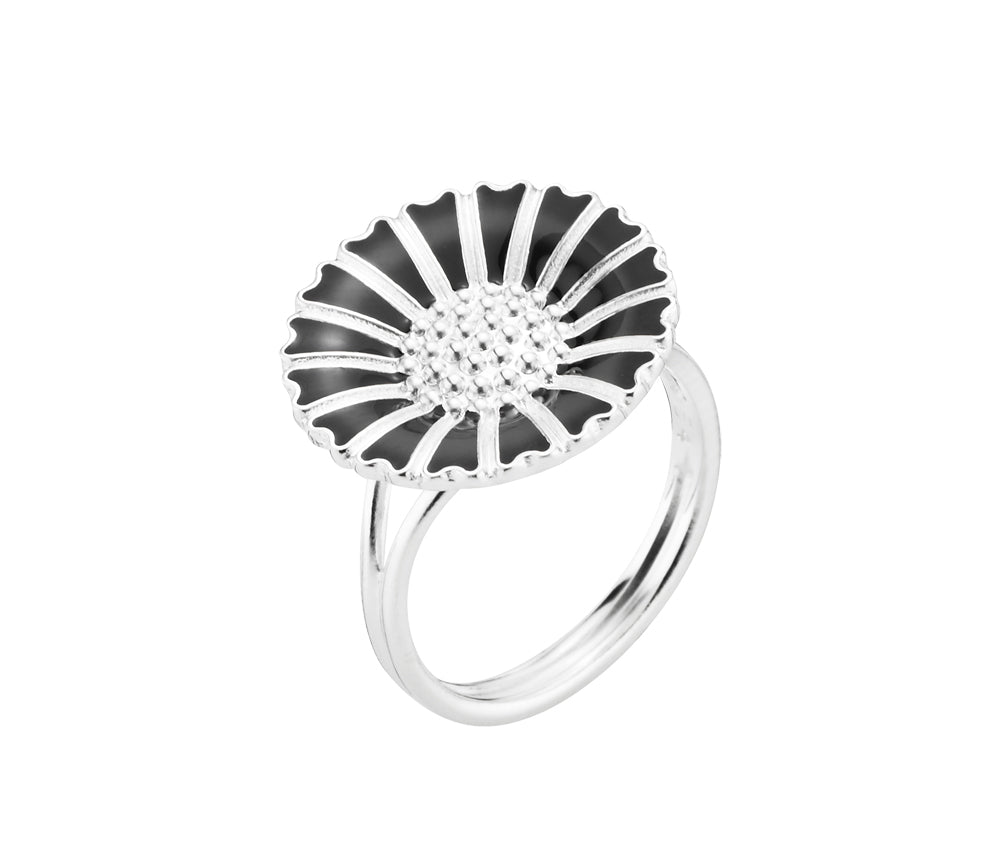 Marguerit ring, sølv med sort emalje