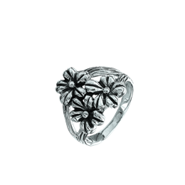 Sølv ring 3 oxyderet blomster.
