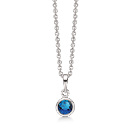 Sølv halskæde rhodineret rund sapphire.