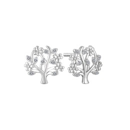 Sølv ørestikker rhodineret livets træ med cubic zirconia.