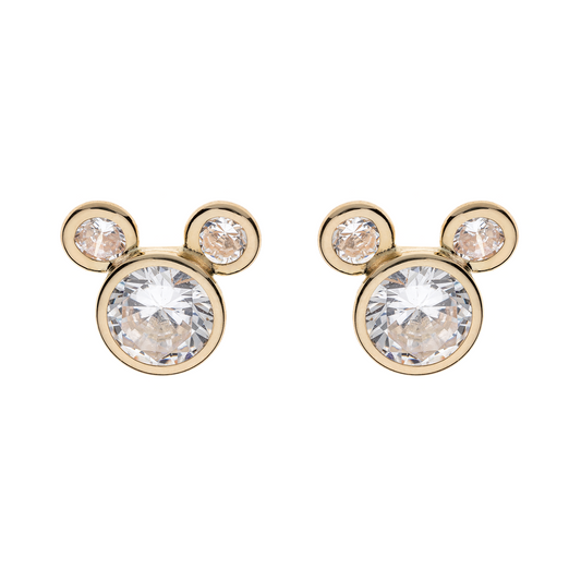9 kt. guld ørestikker Mickey Mouse med syntetisk cubic zirconia.