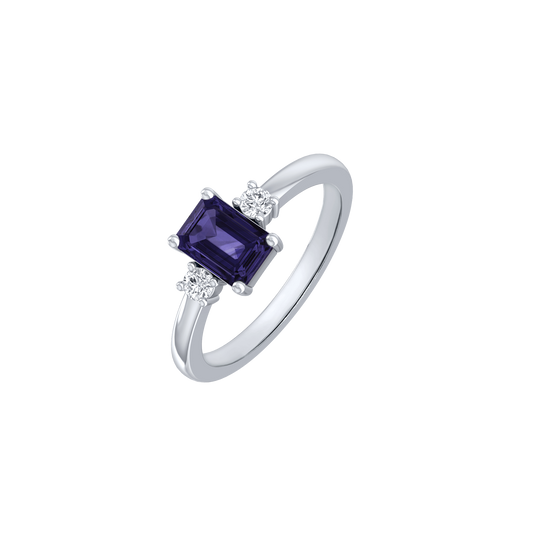 14 kt hvidguld, rosetring med tanzanit og diamanter.