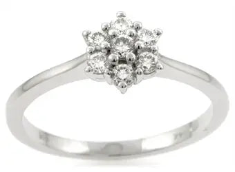 14 kt Guldring med blomst i diamanter