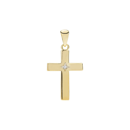 9 kt. guldvedhæng kors 16x11mm med diamant 0,005ct W.Si