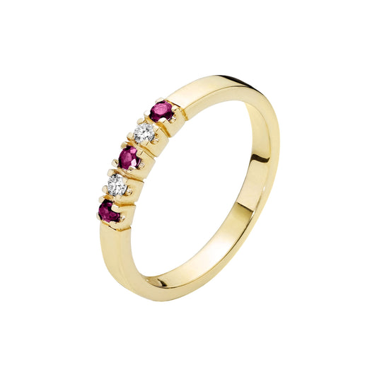 14 kt guldring med rubin og diamanter 0,06ct