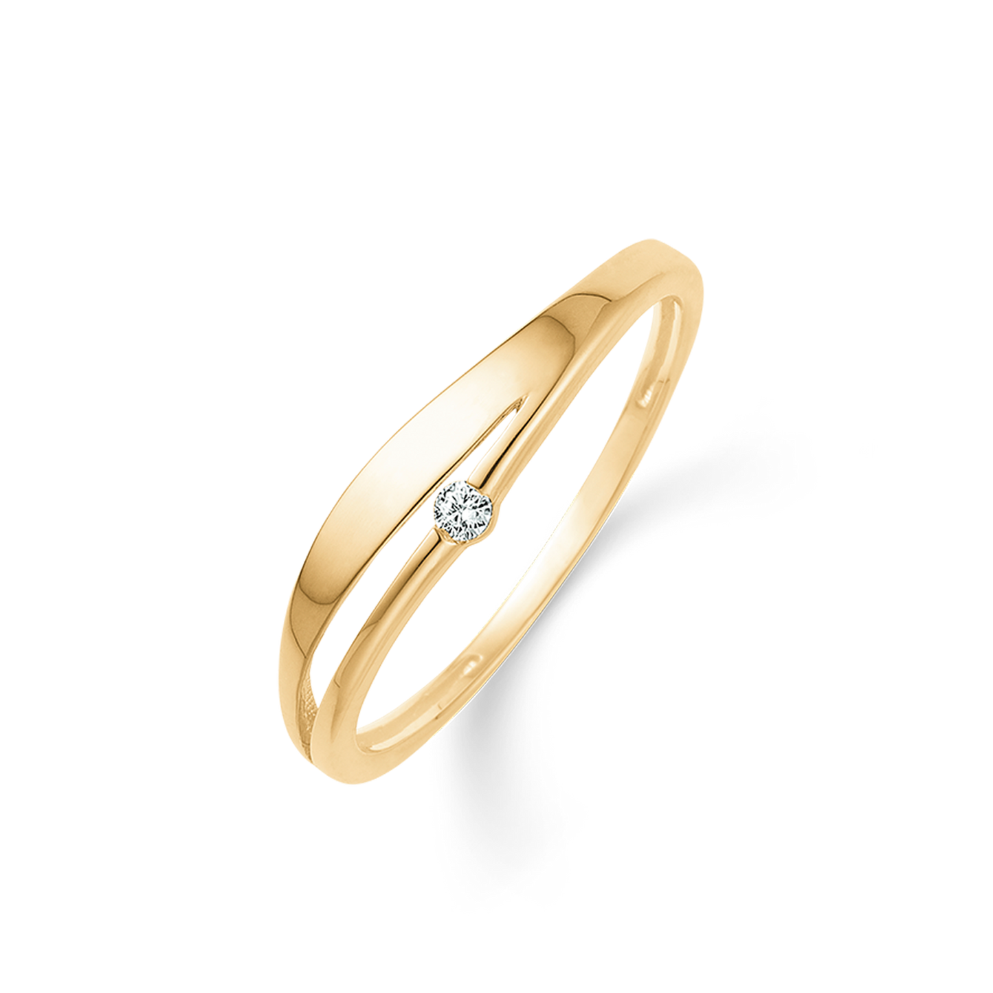 14 kt guldring, med buer, isat diamanter.