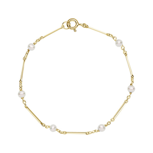 8 kt. guld armbånd pind og ferskvandsperle 4-4,5mm 19cm