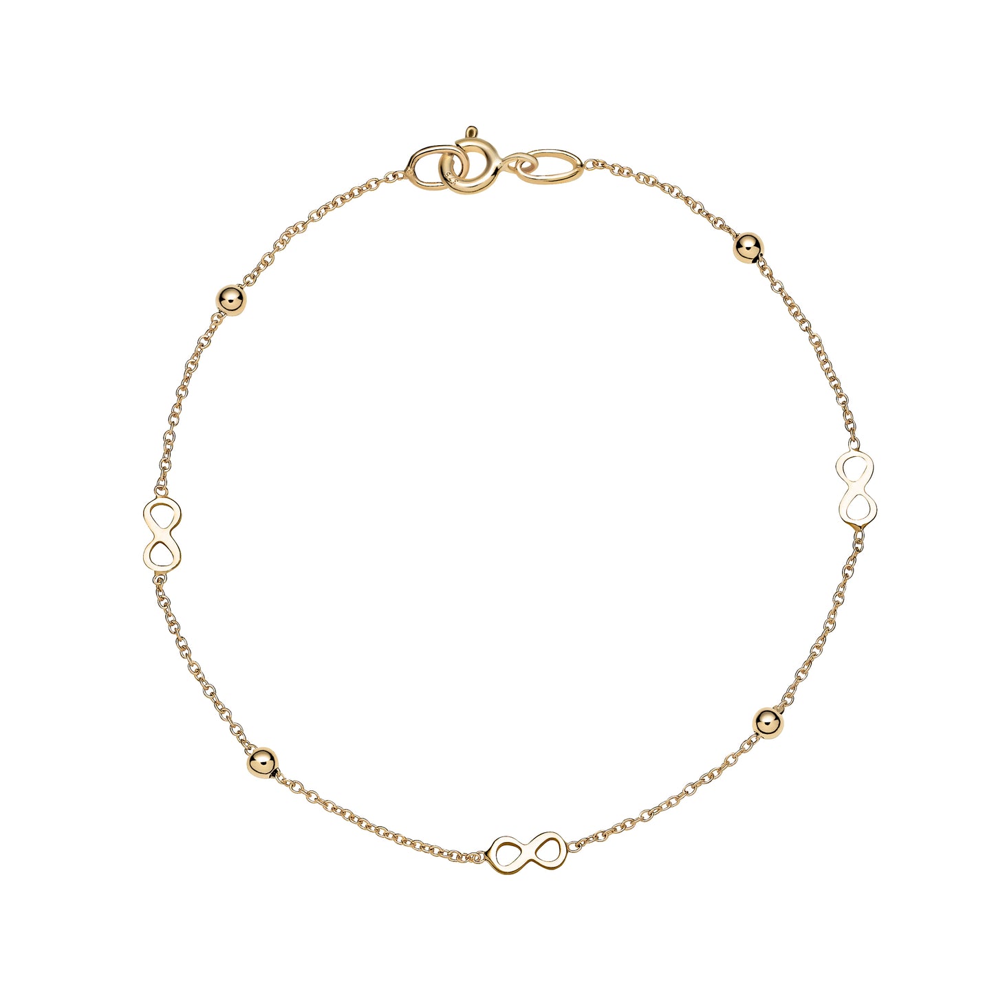 9 kt. gild armbånd med kugle og uendelighedstegn 18cm