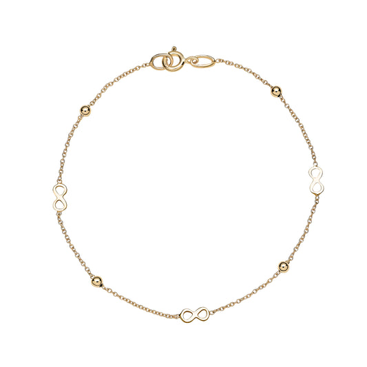 9 kt. gild armbånd med kugle og uendelighedstegn 18cm