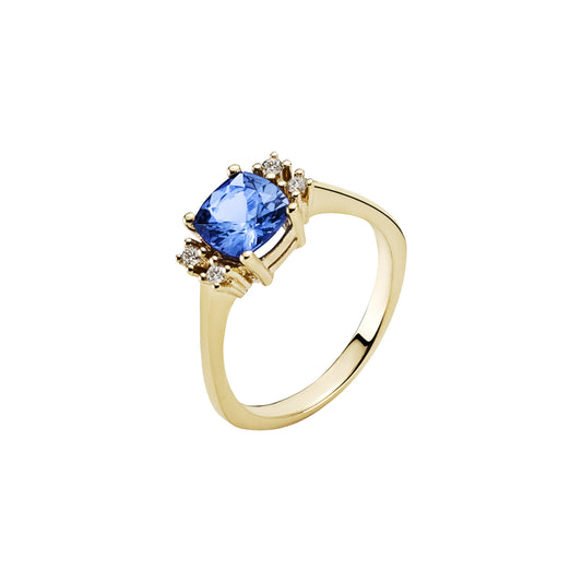 14 kt guldring med tanzanit og diamanter 08CT