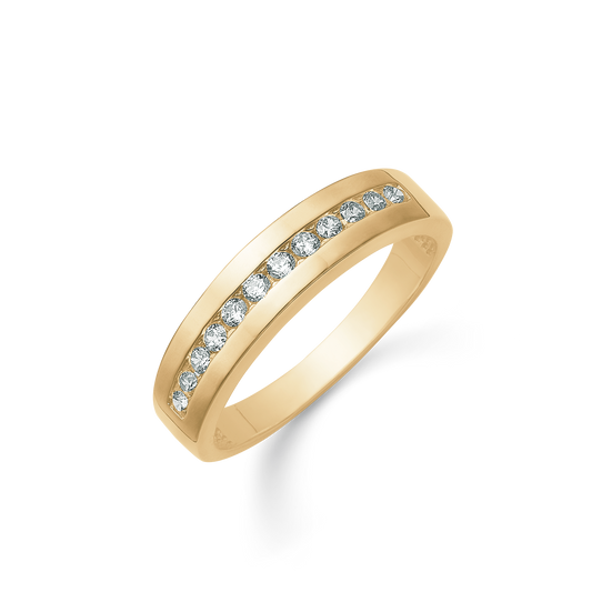 14 kt. guld med cubic zirconia i midten af bred skinne.