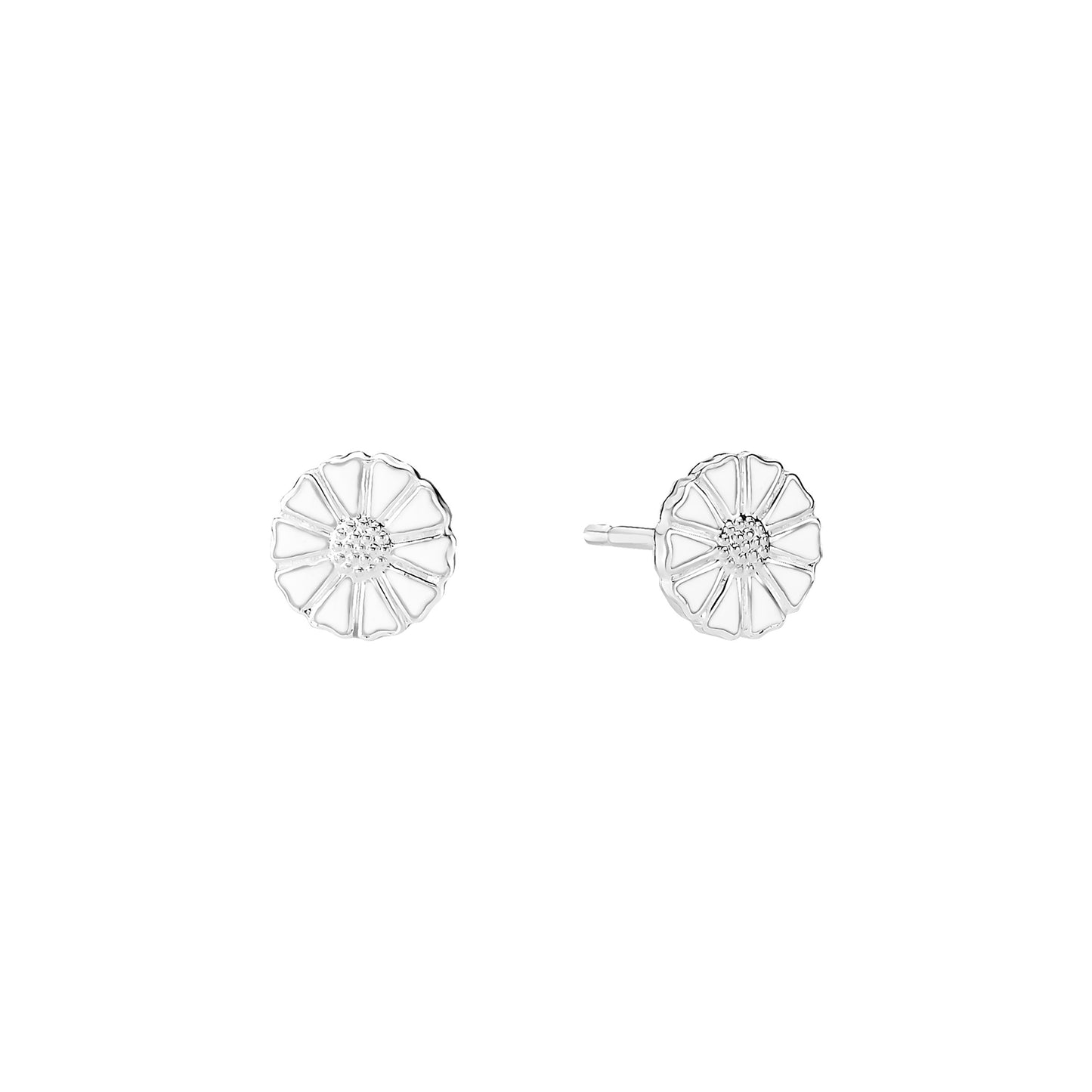 Marguerit ørestik 7,5mm med hvid emalje 925