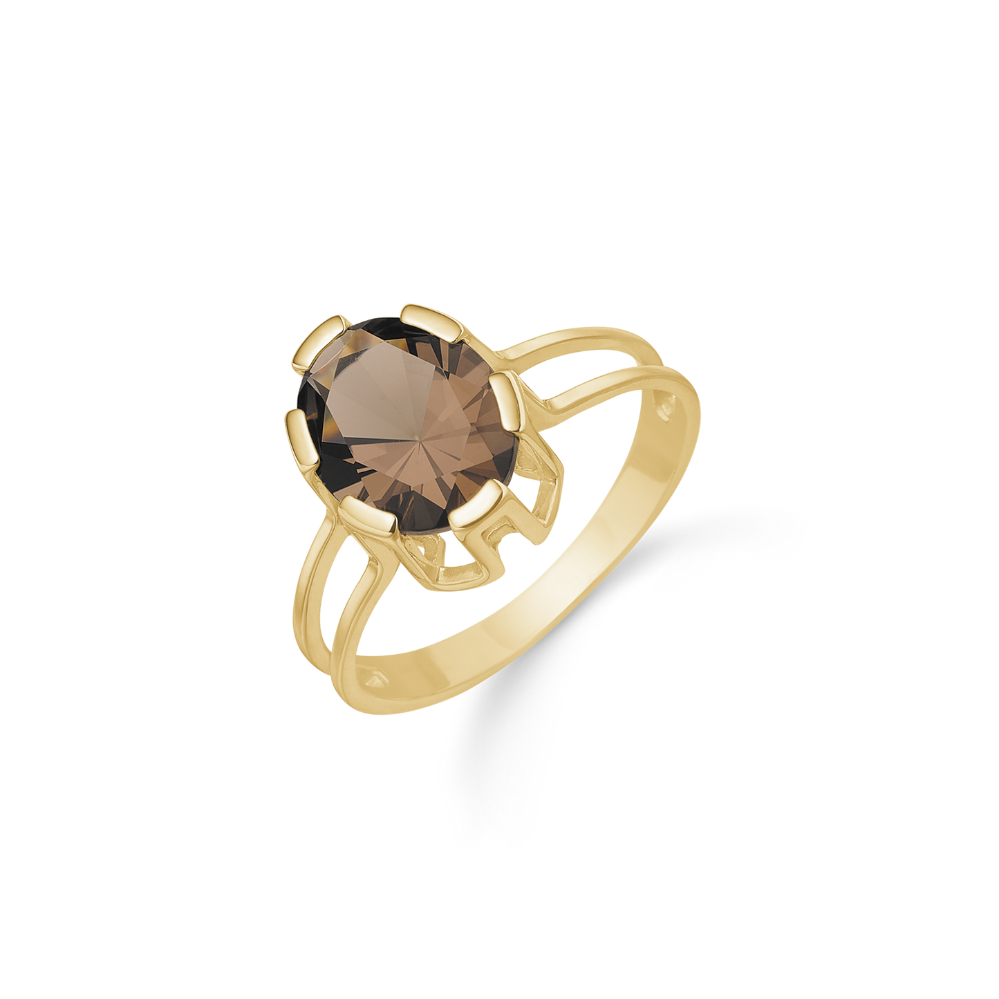 8 kt. guld ring oval med røg kvarts.